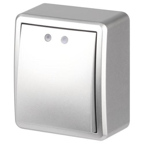 Выключатель 1-кл. ОП Эксперт 10А IP20 11-1202-03 250В 10AX с подсветкой алюм. ЭРА Б0063041