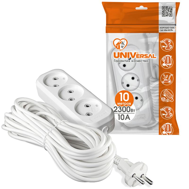 Удлинитель 3х10м без заземл. 10А IP20 У6-639М ПВС 2х1 UNIVersal 639М-10