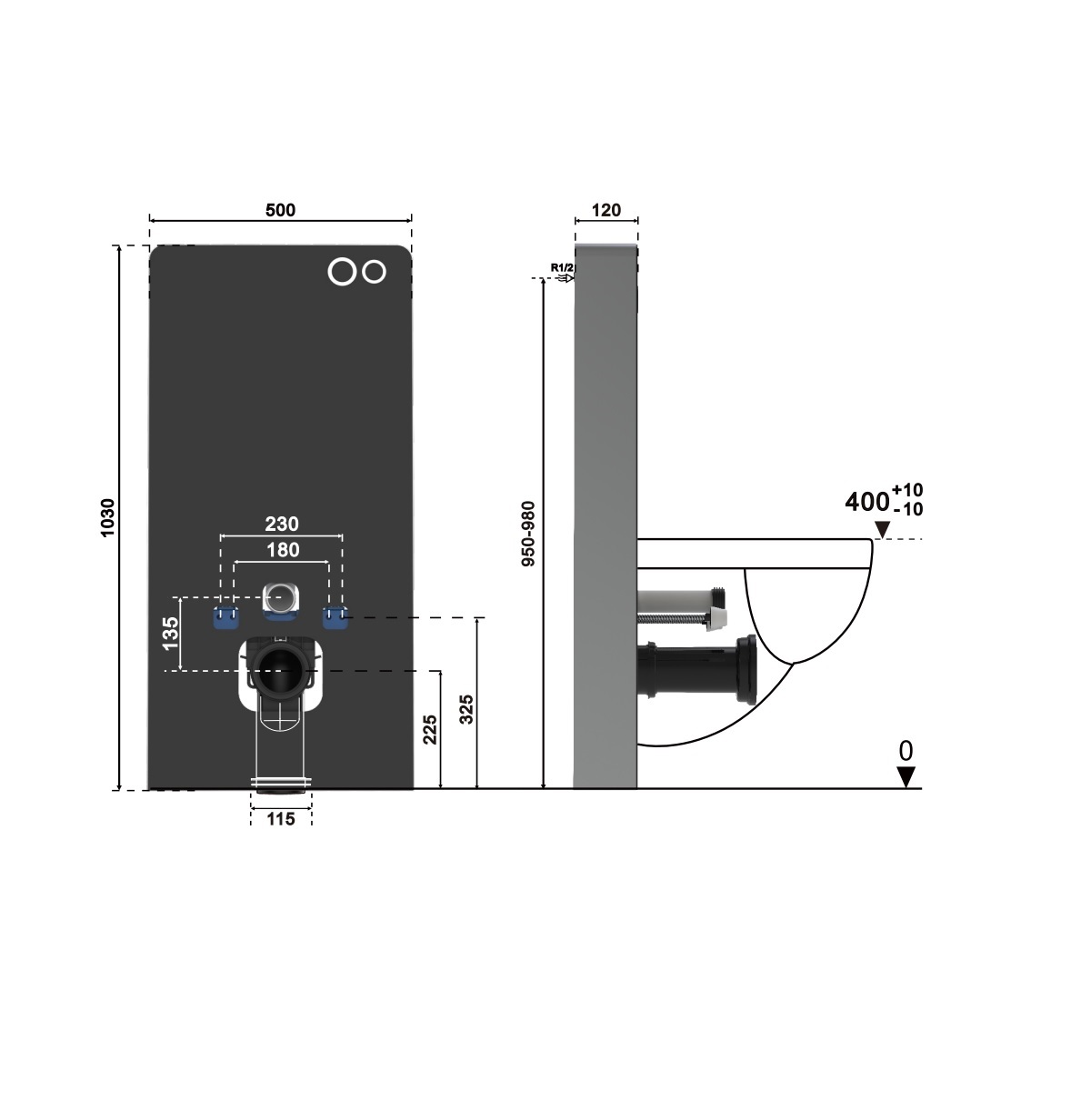 Модуль - инсталляция G111W из белого стекла Ceruttispa, приставная, для подвесных унитазов