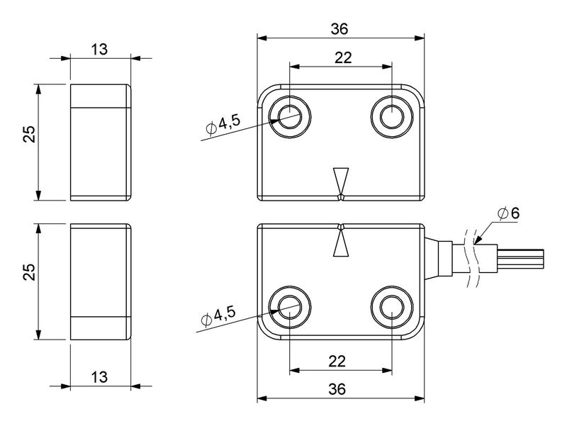 Датчик магнитный (1НЗ+1НО) провод 2м (расст. сраб. 5мм) правый выход IP68 EMAS SMS10RC2-S15