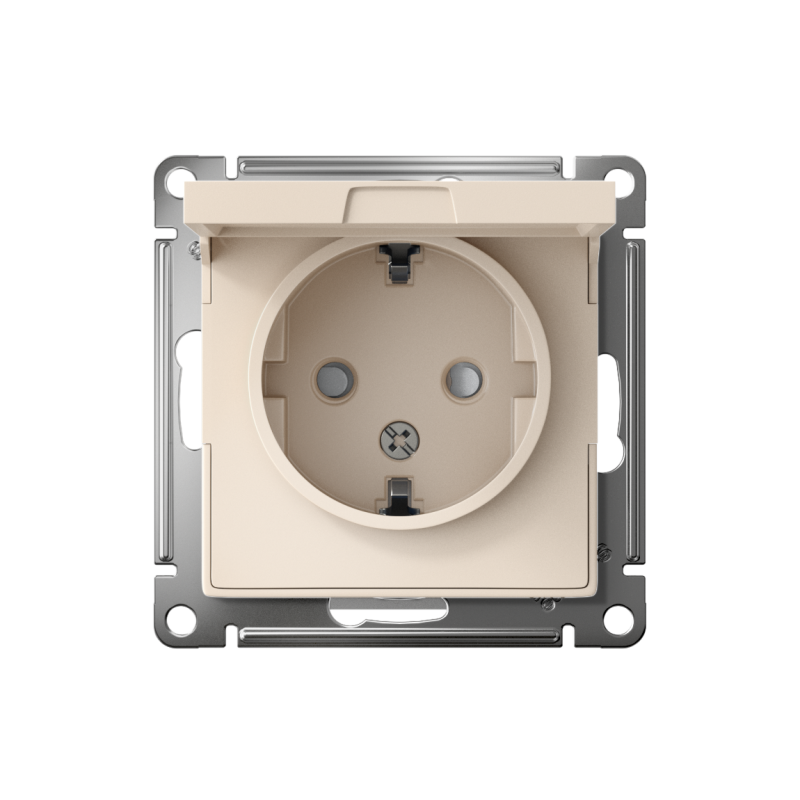 Розетка 1-м СП AtlasDesign 16А IP20 с заземл. защ. шторки с крышкой механизм беж. SE ATN000246