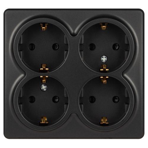 Розетка 4-м ОП Эксперт 11-2211-05 16А IP20 250В 4х2P+E Schuko с заземл. защ. шторки антрацит Эра Б0063004
