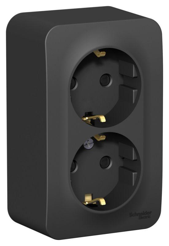 Розетка 2-м ОП Blanca 16А IP20 250В с заземл. защ. шторки с изолир. пластиной антрацит SE BLNRA011216