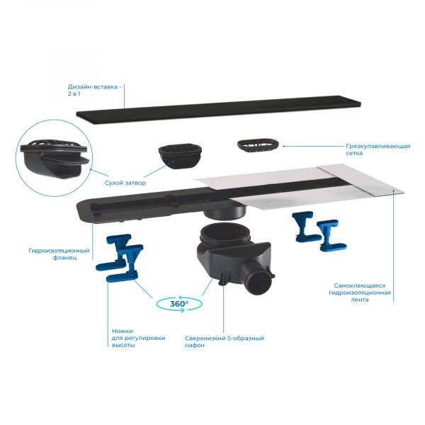 Душевой лоток BETTOSERB Frameless Matte Black 550