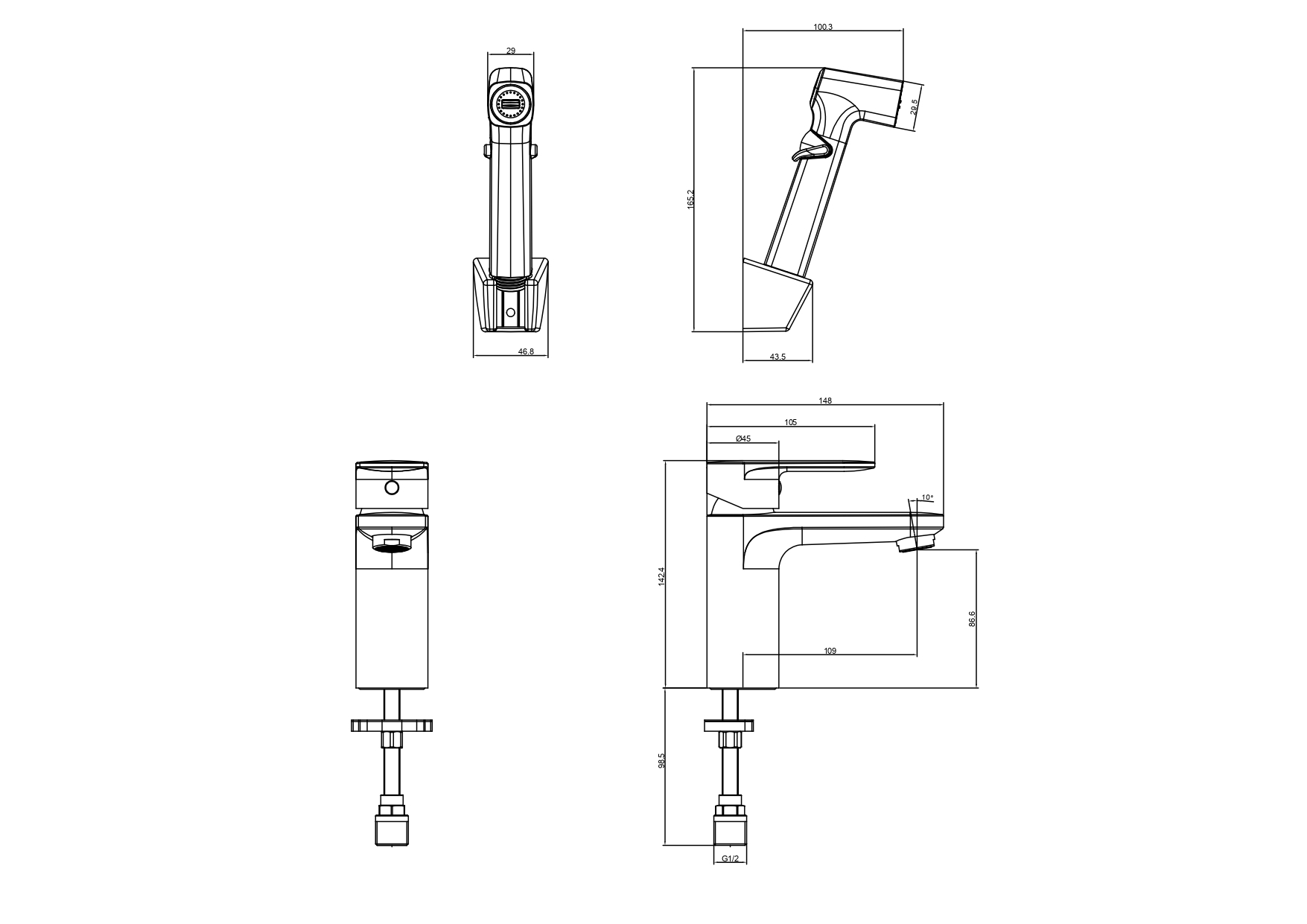 Cмеситель Aquatek НИКА  для раковины 90 без донного клапана с гигиеническим ручным душем   AQ1812MB            черный матовый