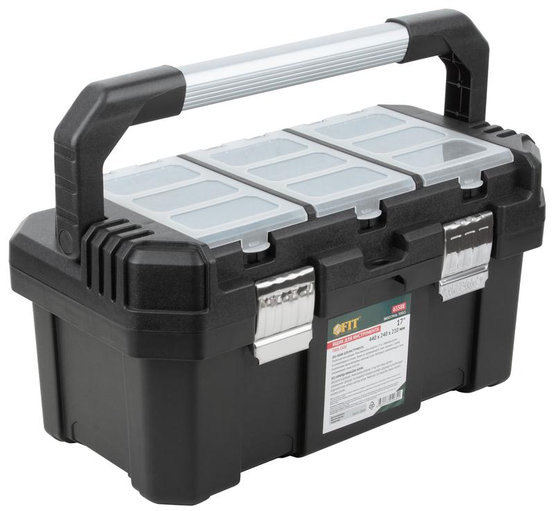 Ящик для инструмента пластиковый 17дюйм 440х240х210мм металл. замки. алюм. ручка FIT 65588
