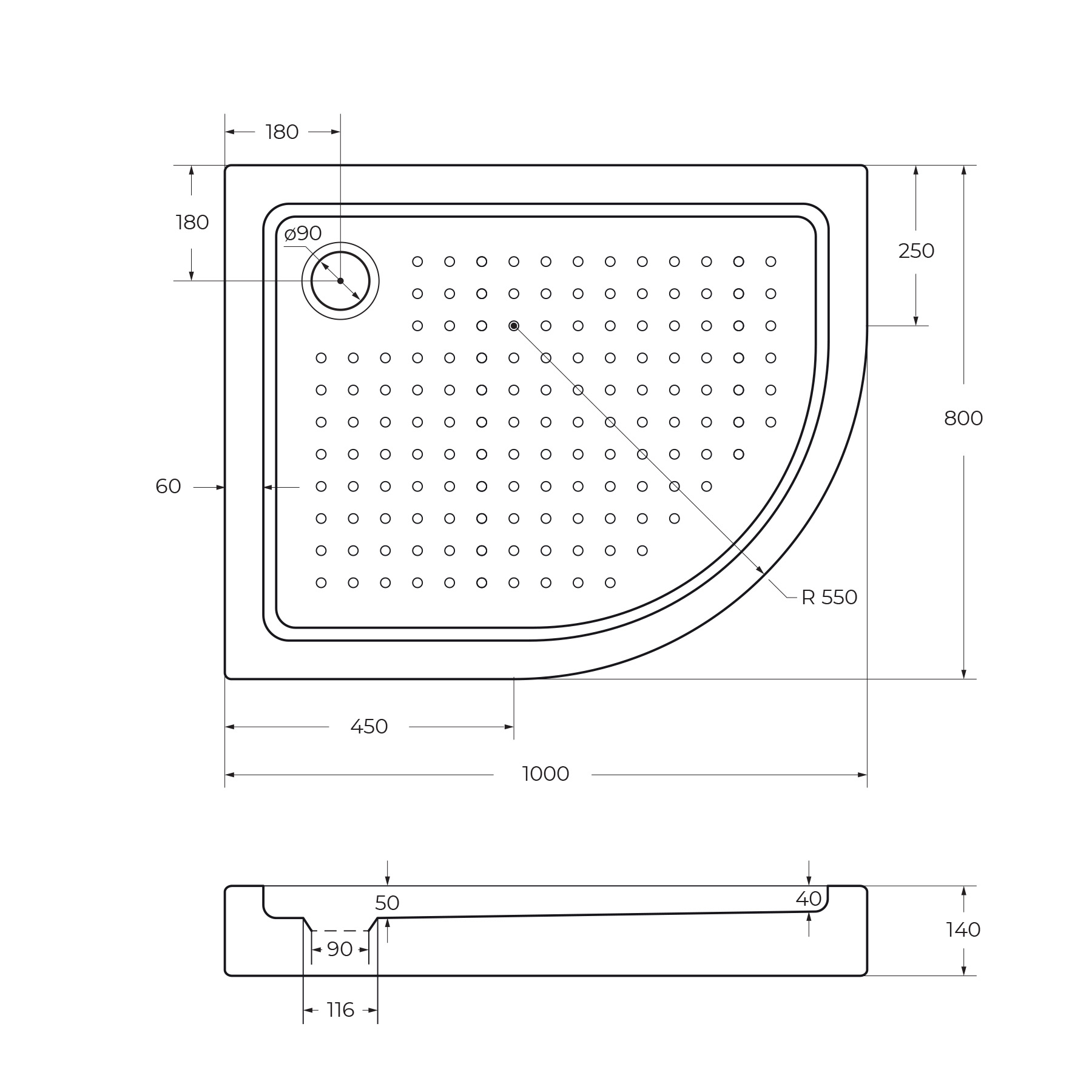 Акриловый поддон CEZARES TRAY-A-RH-100/80-550-15-W-L