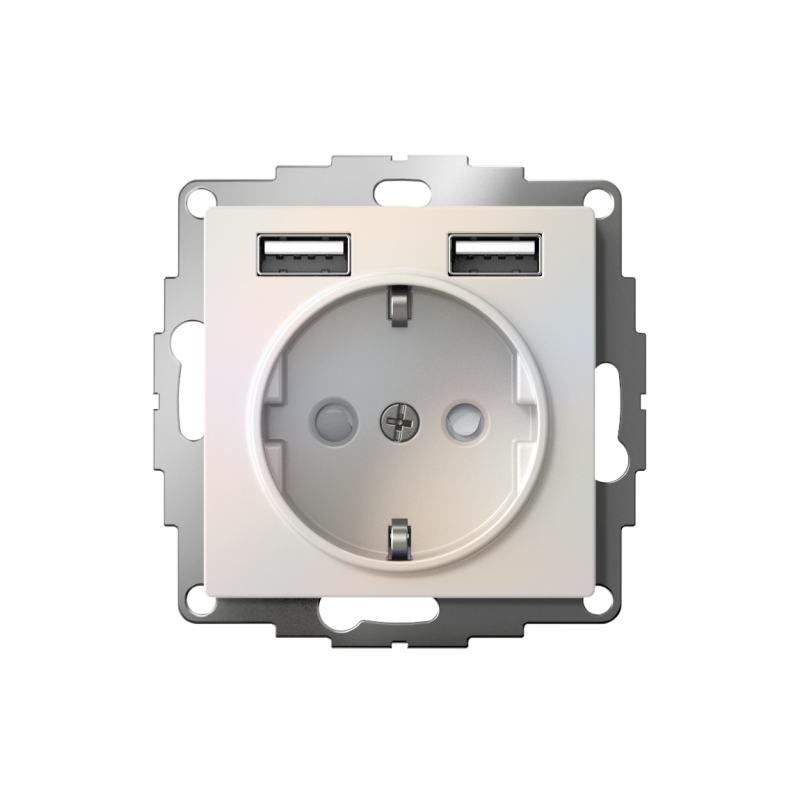 Розетка 1-м СП AtlasDesign 16А IP20 с 2-мя заряд. устройствами USB тип A+A 5В/2.4А 2х5В/1.2А механизм жемчуж. SE ATN000430