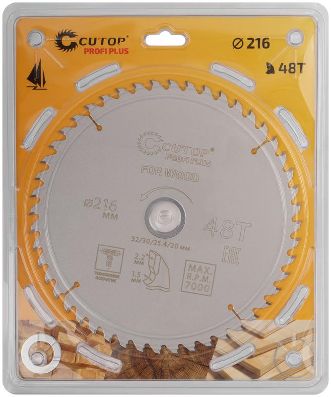 Диск пильный по дереву с тефлоновым покрытием 48Т Profi plus 216х1.5/2.2х32/30/25.4/20мм Cutop 75-21648Т