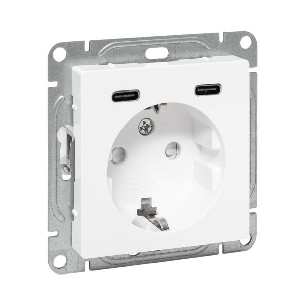 Розетка СП Эпика 16А с 2 USB-C с заземл. защ. шторки механизм бел. EKF UP1-SOW-111-2USBC
