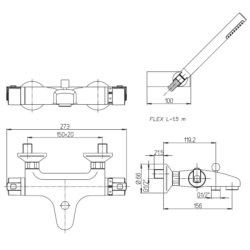 Смеситель Paini Arena 92CR105THKM для ванны с душевым набором