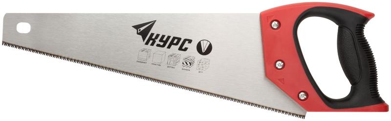 Ножовка по дереву 350мм мелкий каленый зуб 12 ТPI 3D заточка пласт.прорезиненная ручка КУРС 40370