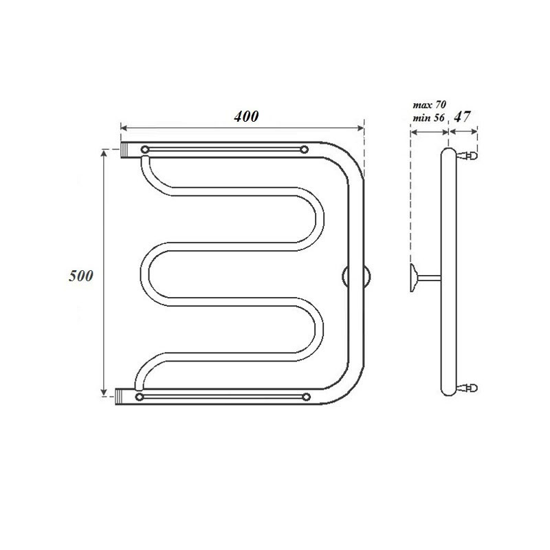 Полотенцесушитель водяной Point PN25554P 500x400 Фокстрот с полкой, хром