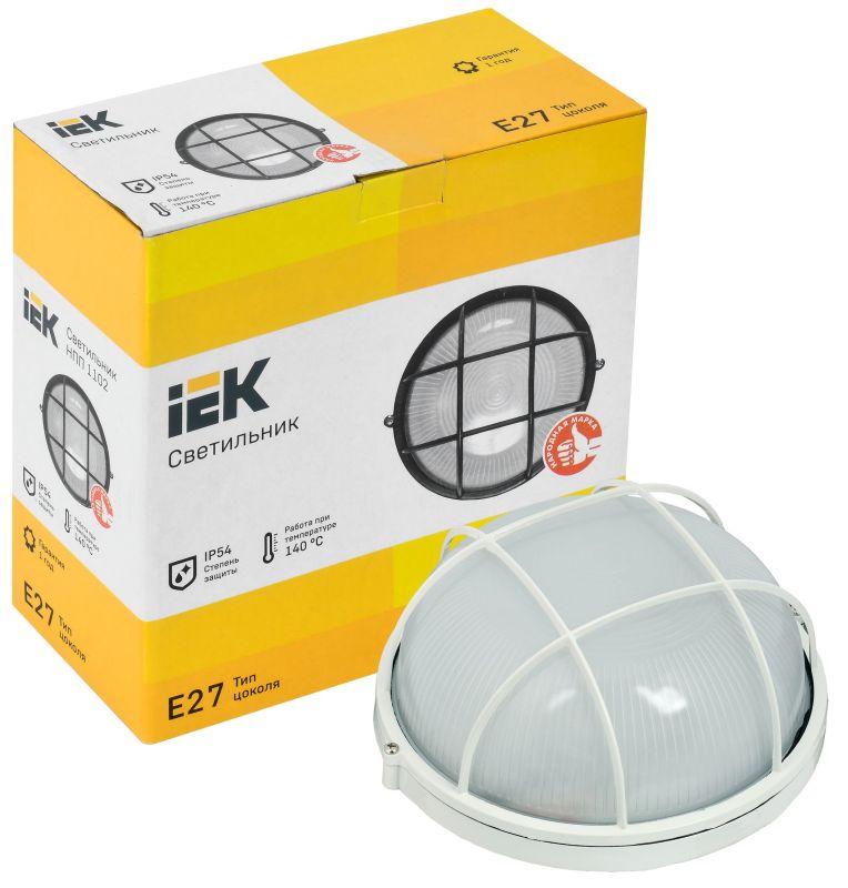 Светильник НПП 1102 100Вт E27 IP54 бел. круг с решеткой IEK LNPP0-1102-1-100-K01