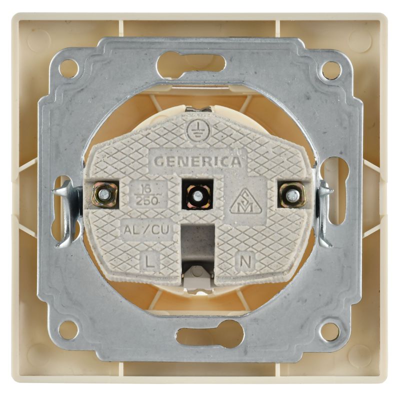 Розетка 1-м СП Кварта РС10-3-ККм 16А IP20 с заземл. без защ. шторок крем. GENERICA ERK14-K33-16-DM