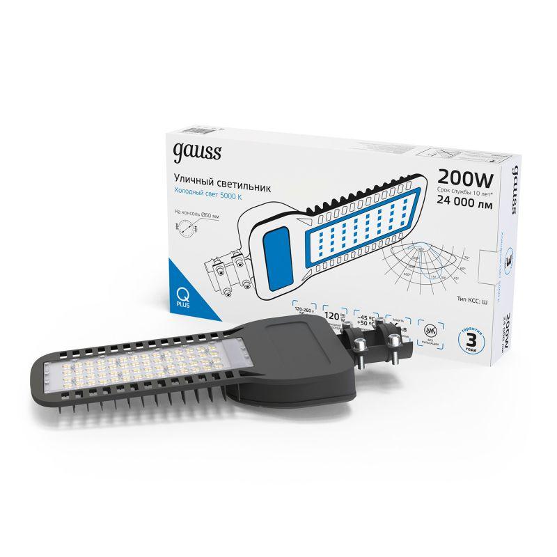 Светильник светодиодный Qplus 200Вт 5000К IP65 24000лм 120-260В 535х260х64мм уличный КСС "Ш" GAUSS 629535322