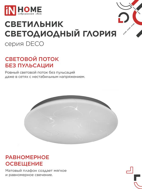Светильник светодиодный DECO ГЛОРИЯ 12Вт 6500К 1080лм 230В 210х65мм IN HOME 4690612022222