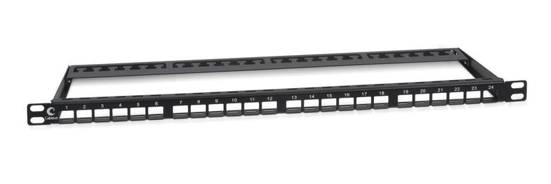 Патч-панель модульная 19дюйм 0.5U 24 порта для неэкранир. модулей высокой плотности с задн. кабельн. организатором (без модулей) Cabeus 9662c