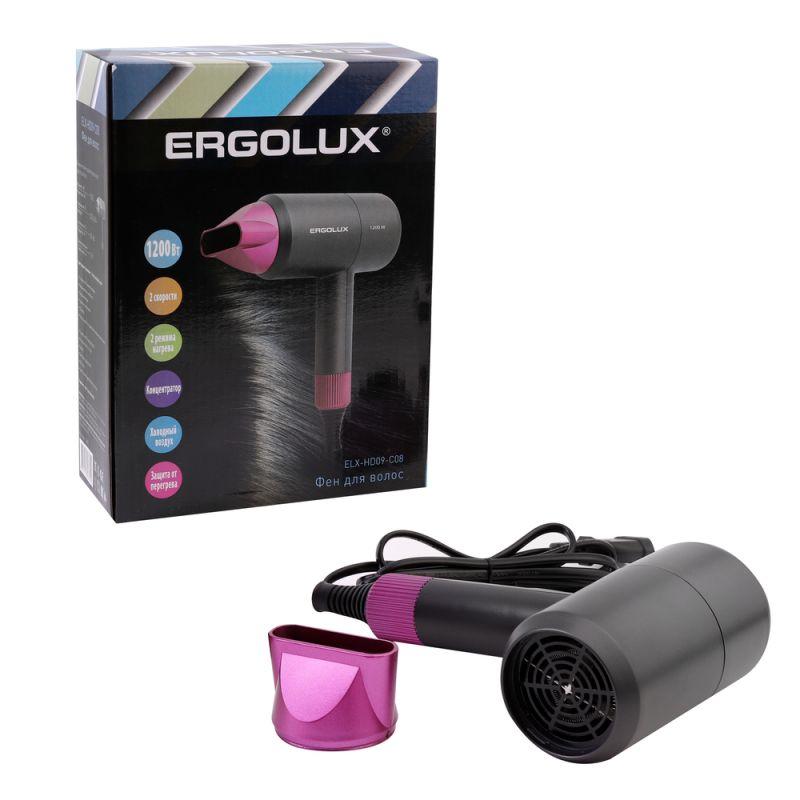 Фен 1200 Вт 220-240В ELX-HD09-C08 сер./роз. Ergolux 15207