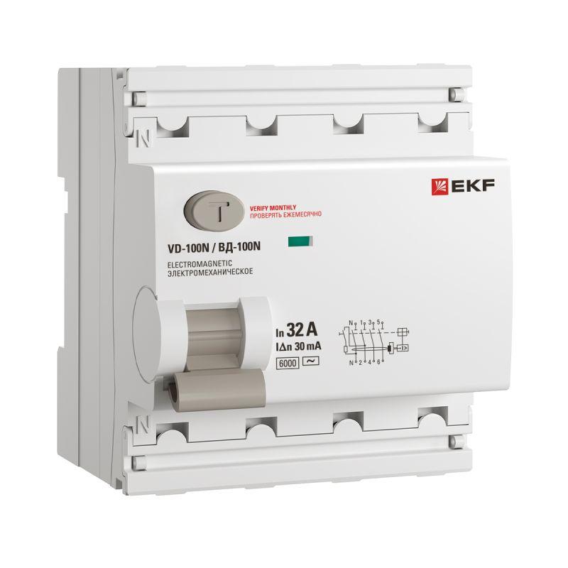 Выключатель дифференциального тока 4п 32А 30мА тип AC 6кА ВД-100N электромех. PROxima EKF E1046M3230