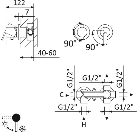 Встраиваемый смеситель CEZARES LEAF-VDIM3-L-SR