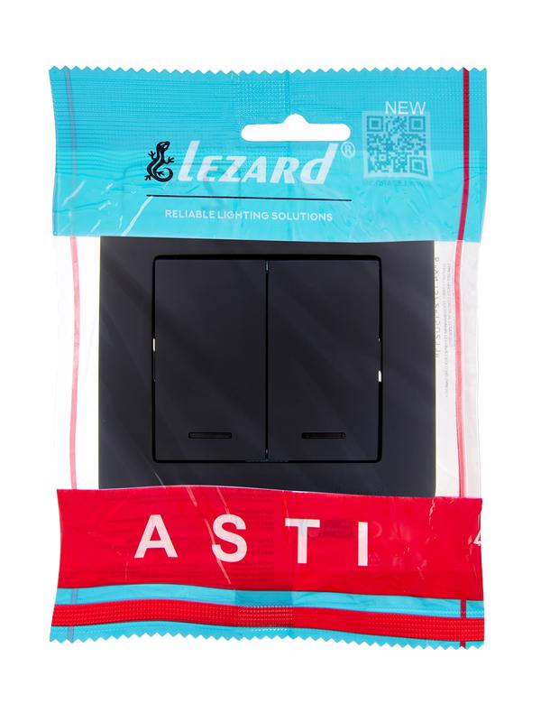 Выключатель 2-кл. 1п СП ASTI 10А IP20 с подсветкой в сборе черн. бархат LEZARD 7081-4242-112