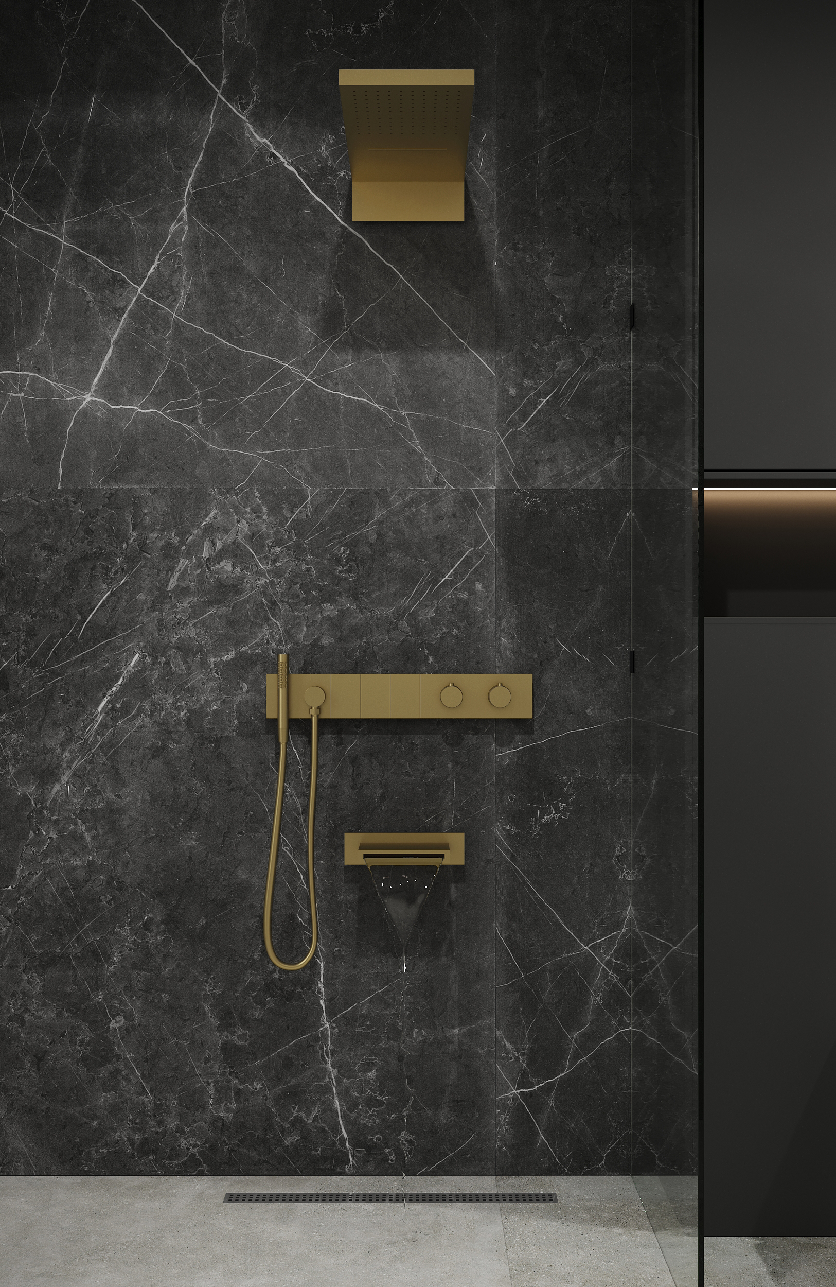 Встроенная душевая система  ZODIAC с термостатом, трехпозиционная Black