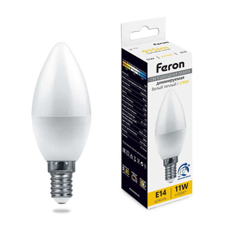 Лампа светодиодная диммируемая 11Вт 230В E14 2700К С37 LB-771 FERON 51055