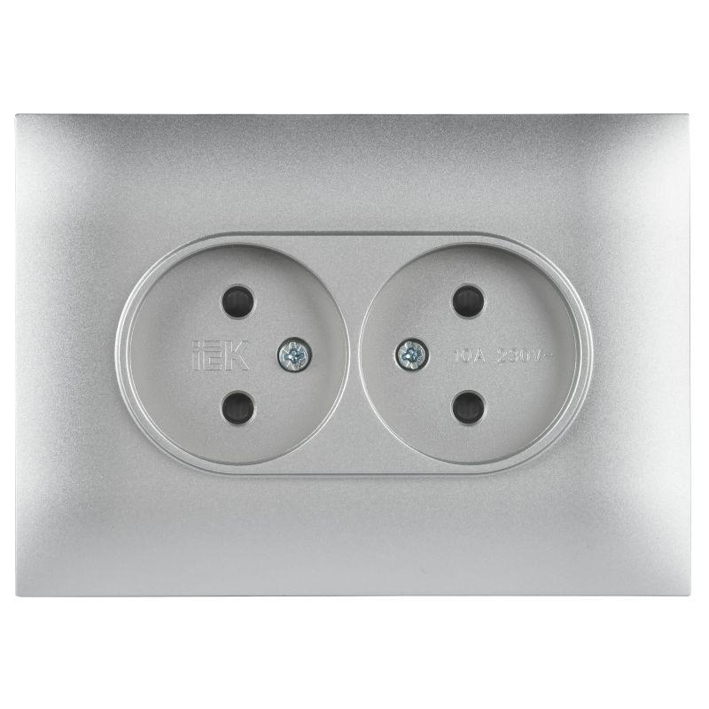 Розетка 2-м SKANDY 10А без заземл. защ. шторки в сборе SK-R09S серебр. IEK SK-R23-10-K23-F