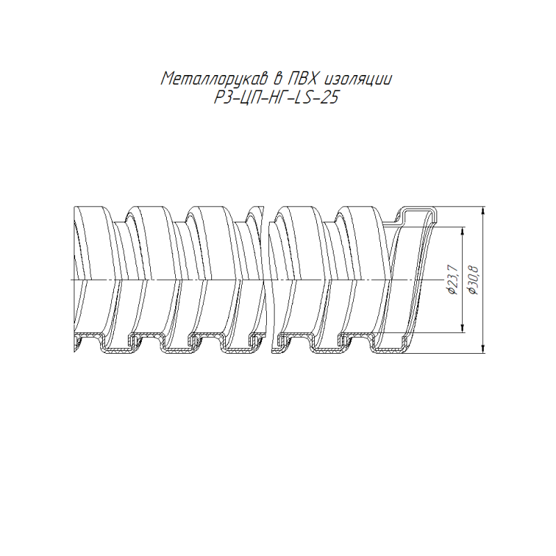 Металлорукав в ПВХ изоляции Р3-ЦП-НГ-LS-25 с/з (уп.50м) Промрукав PR04.01102
