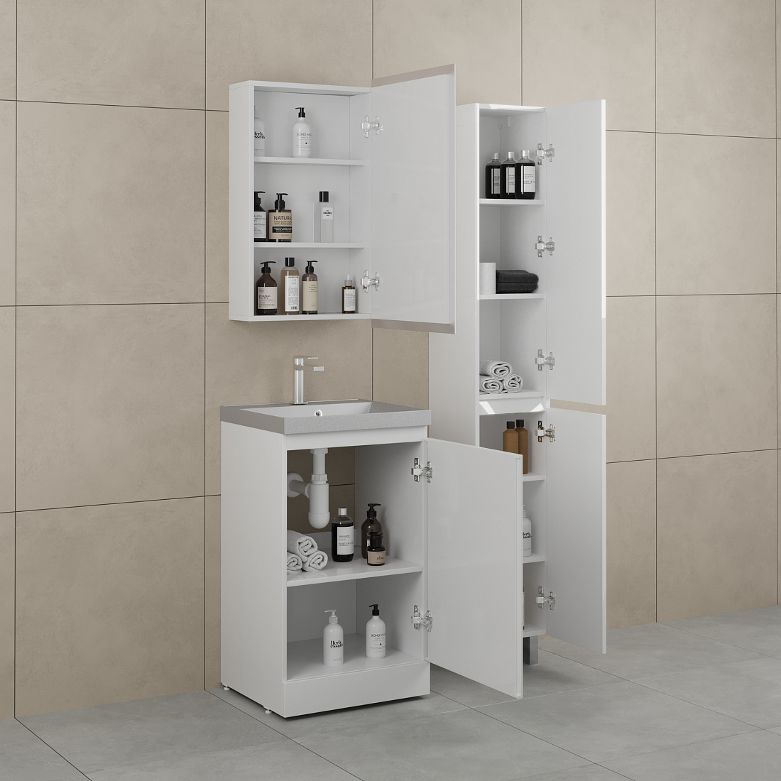 Тумба напольная "БАТЛЕР" (1 ящ.) под ASTI 500 Люкс антискрейтч белый глянец PLUS