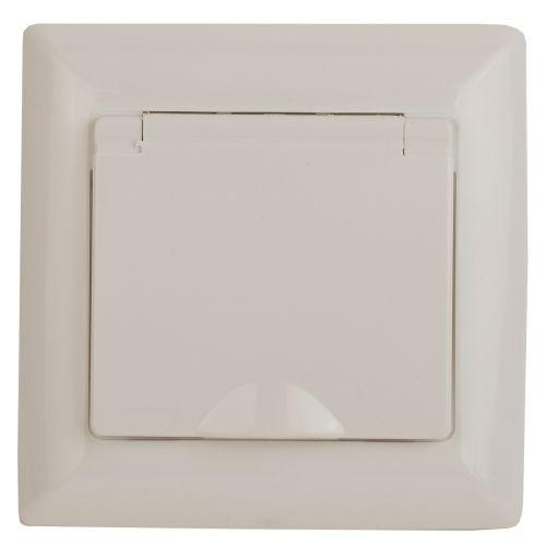 Розетка 1-м СП Solo 4-203-02 16А 250В IP20 2P+E Schuko с заземл. защ. крышка слон. кость Intro Б0053658