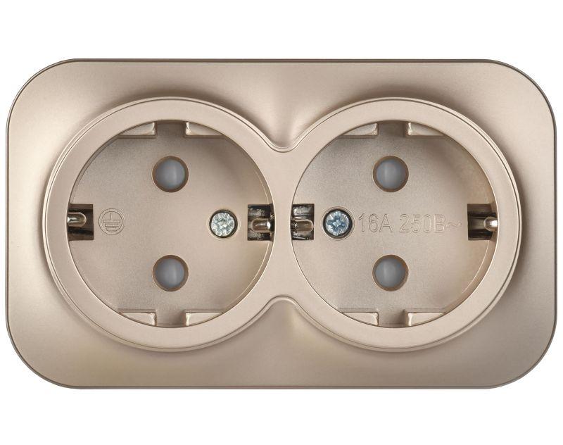 Розетка 2-м ОП GLORY РСш22-3-ХШм 16А с заземл. защ. шторки шампань матов. IEK ERH24-K37M-16