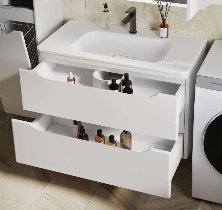 Тумба подвесная "Марелла 90" (2 ящ.) Люкс антискрейтч белый матовый, PLUS