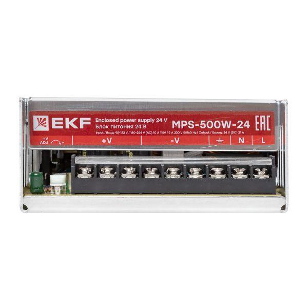 Блок питания на монтажную панель 500Вт Uвх 220В AC m Uвых 24В DC постоянного тока EKF MPS-500W-24