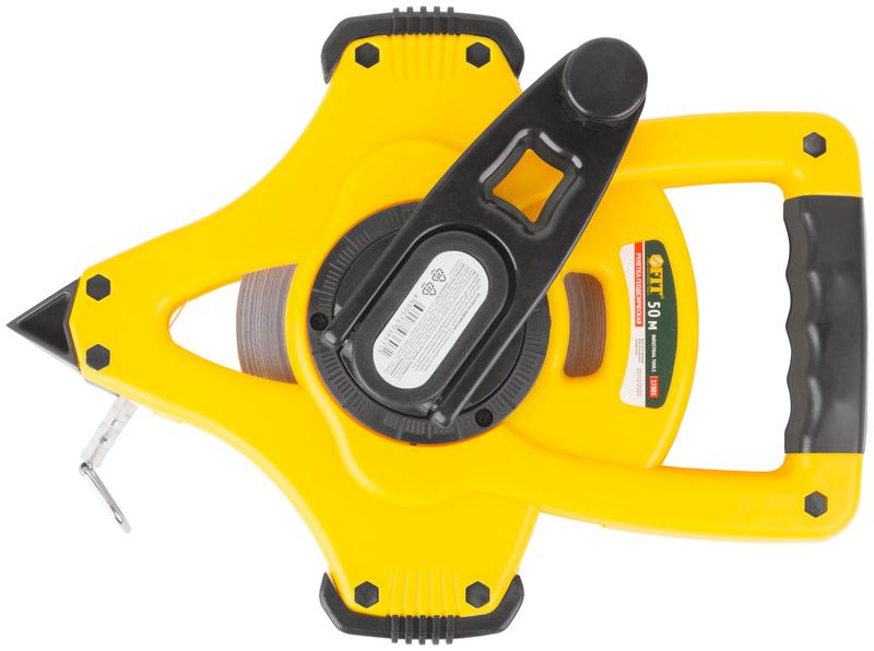 Рулетка геодезическая 50м стальная лента открытый пластик. корпус ускоренная перемотка прорезиненный ручка FIT 17805