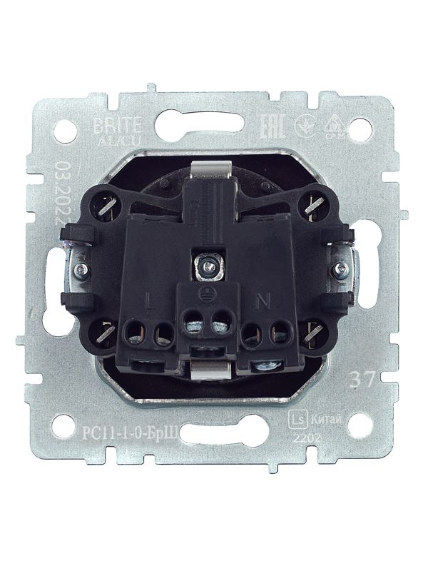 Розетка BRITE РС11-1-0-БрШ 16А с заземл. без защ. шторки механизм шампань IEK BR-R11-16-K37