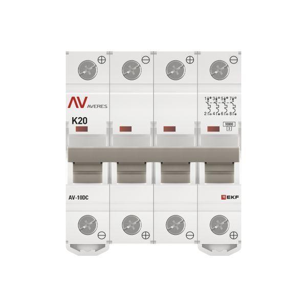 Выключатель автоматический модульный 4п K 20А 10кА AV-10 DC AVERES EKF mcb10-DC-4-20K-av