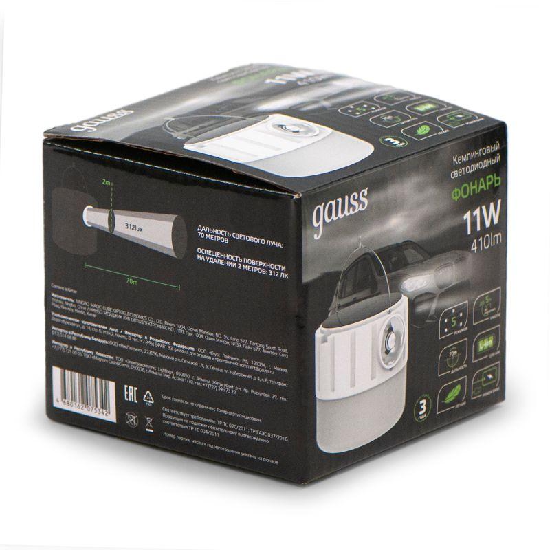 Фонарь аккумуляторный кемпинговый GFL005 11Вт 410лм Li-ion 1200мА.ч Solar LED GAUSS GF005