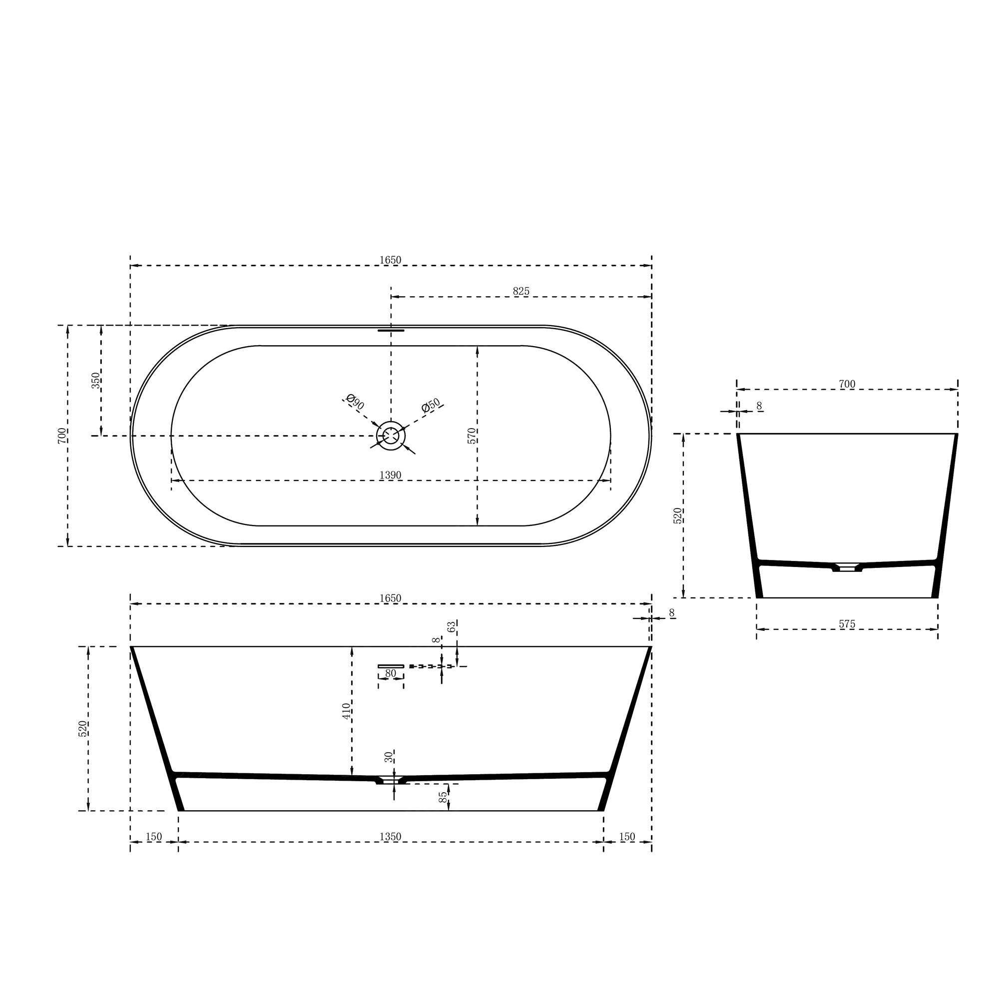 Ванна из искусственного камня ABBER Stein AS9622 белая матовая