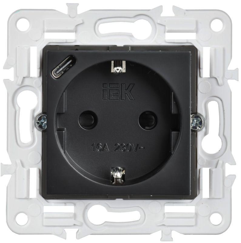 Розетка SKANDY 18Вт 16А с заземл. защ. шторки с USB C SK-R17Bl черн. IEK SK-R14-16-U14-018-K02