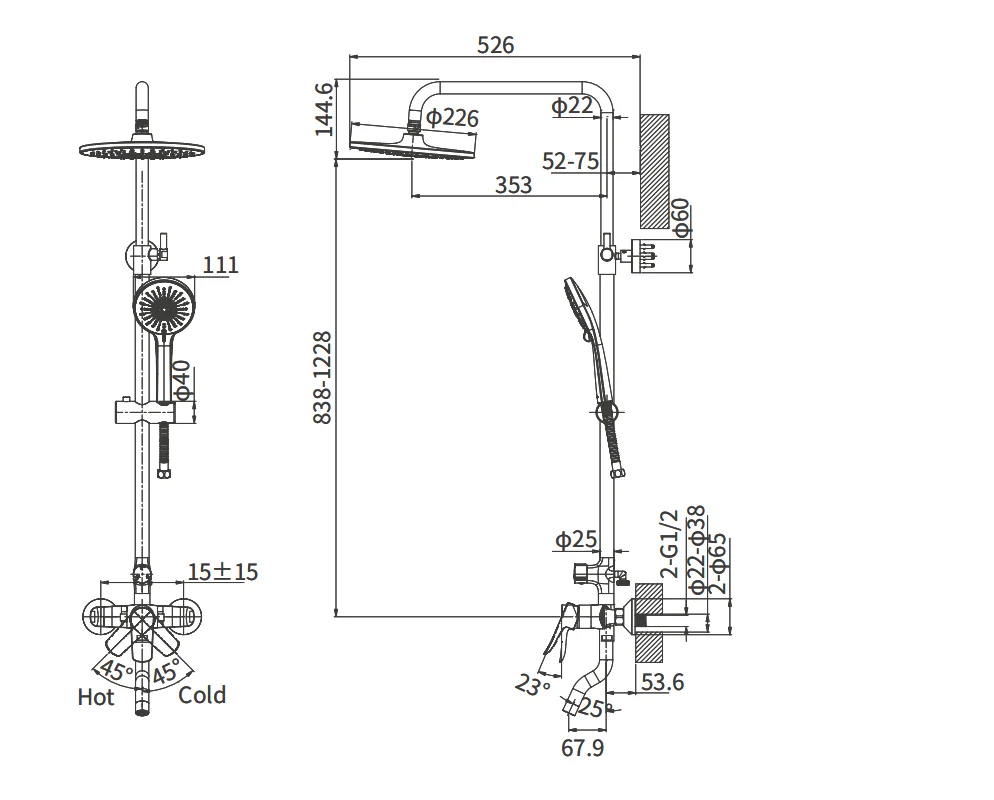 Душевая стойка ARROW AG3309CP, 226 мм, хром