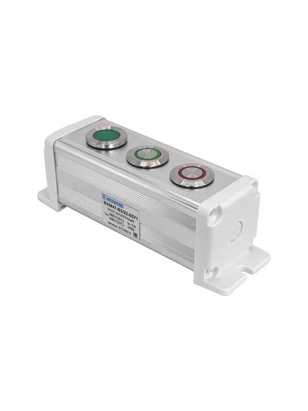 Пост управления BXM47-B3/22-65У1 1 лампа 220В зел. + 1 цилиндрическая кнопка 1C1NO1NC зел. + 1 цилиндрическая кнопка 1C1NO1NC красн. Электротехник ET249213