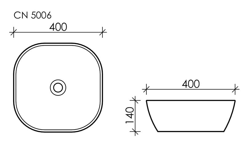 Умывальник чаша накладная квадратная Element 400*400*140мм, CN5006