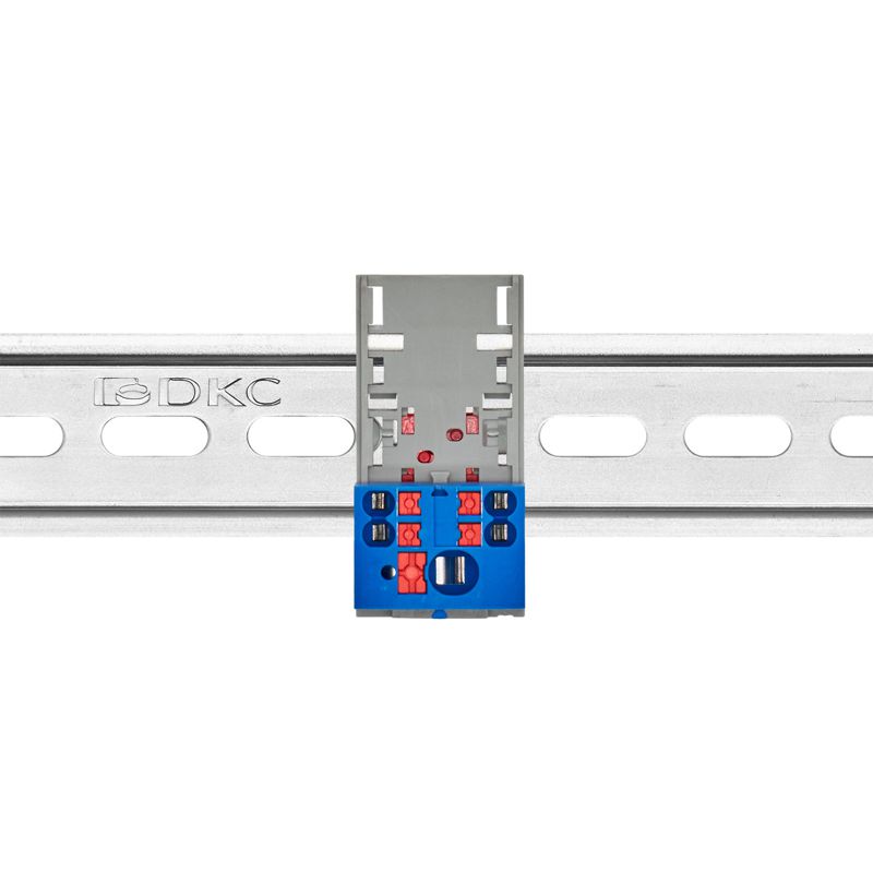 Блок распределительный с вертикал. адаптером на рейки шир. 15/35мм зажим push-in 1 ввод 6кв.мм 4 точки подключения 2.5кв.мм син. DKC DTP1-104-104SPUB-V