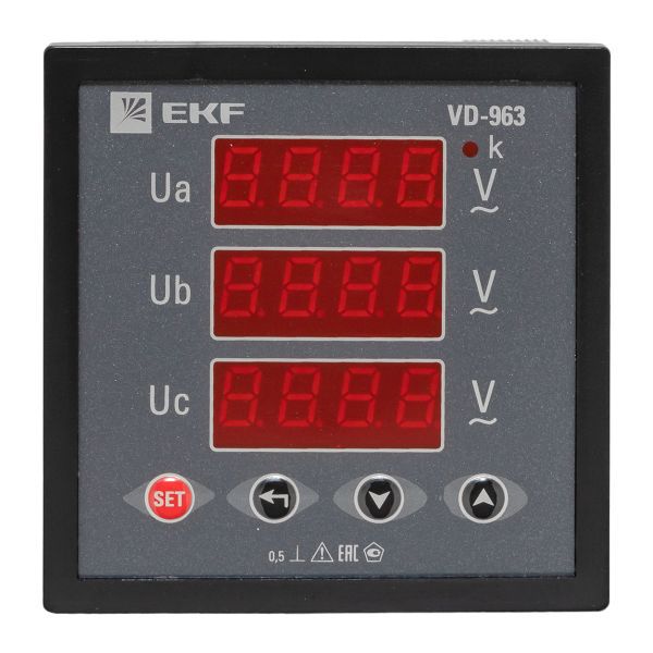 Вольтметр цифровой VD-963 на панель 96х96 трехфазный EKF vd-963