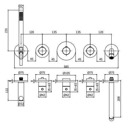 Внешняя часть смесителя Paffoni MODULAR BOX MDE001CR на 2 выхода Хром