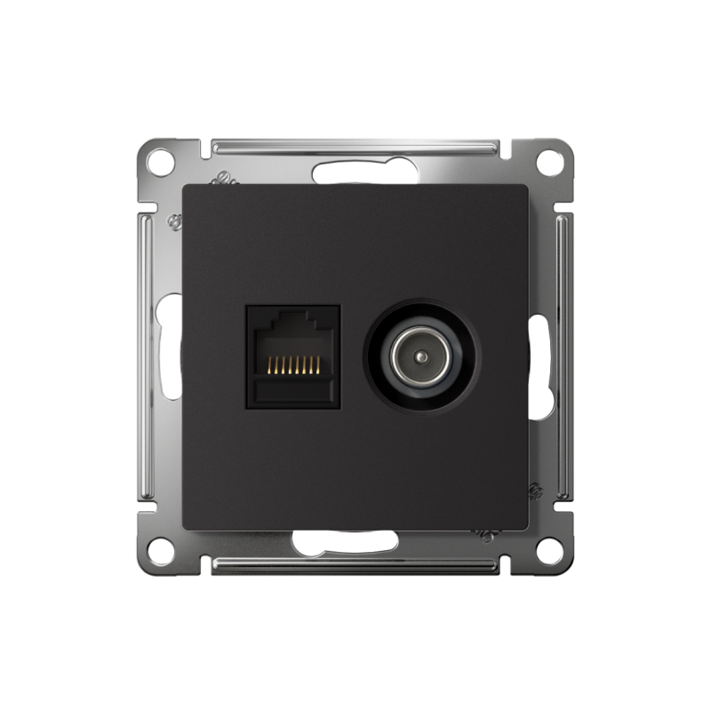 Розетка компьютерная + телевизионная 2-м AtlasDesign RJ45 кат.5E + TV механизм карбон SE ATN001089