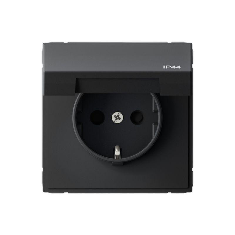 Розетка ArtGallery 16А IP44 с заземл. со шторками с крышкой быстрозажим. клем. механизм черн. шелк SE GAL441746S