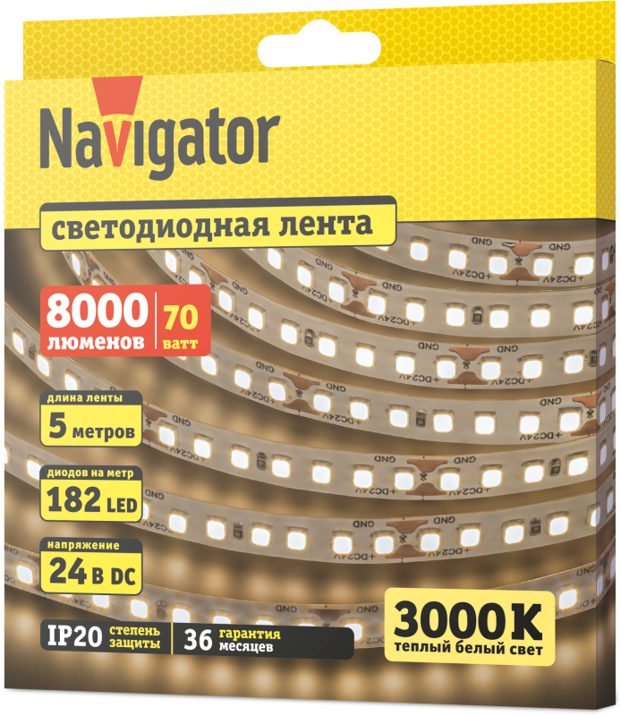 Лента светодиодная 95 309 NLS-2835WW182-14-IP20-24V (уп.5м) Navigator 95309